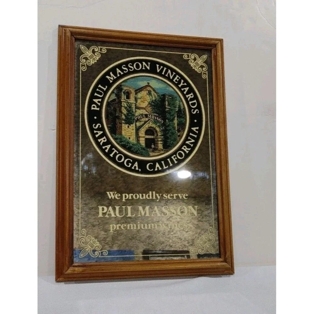 Vintage Paul Masson Vineyards Bar Wine Advertisement Mirror